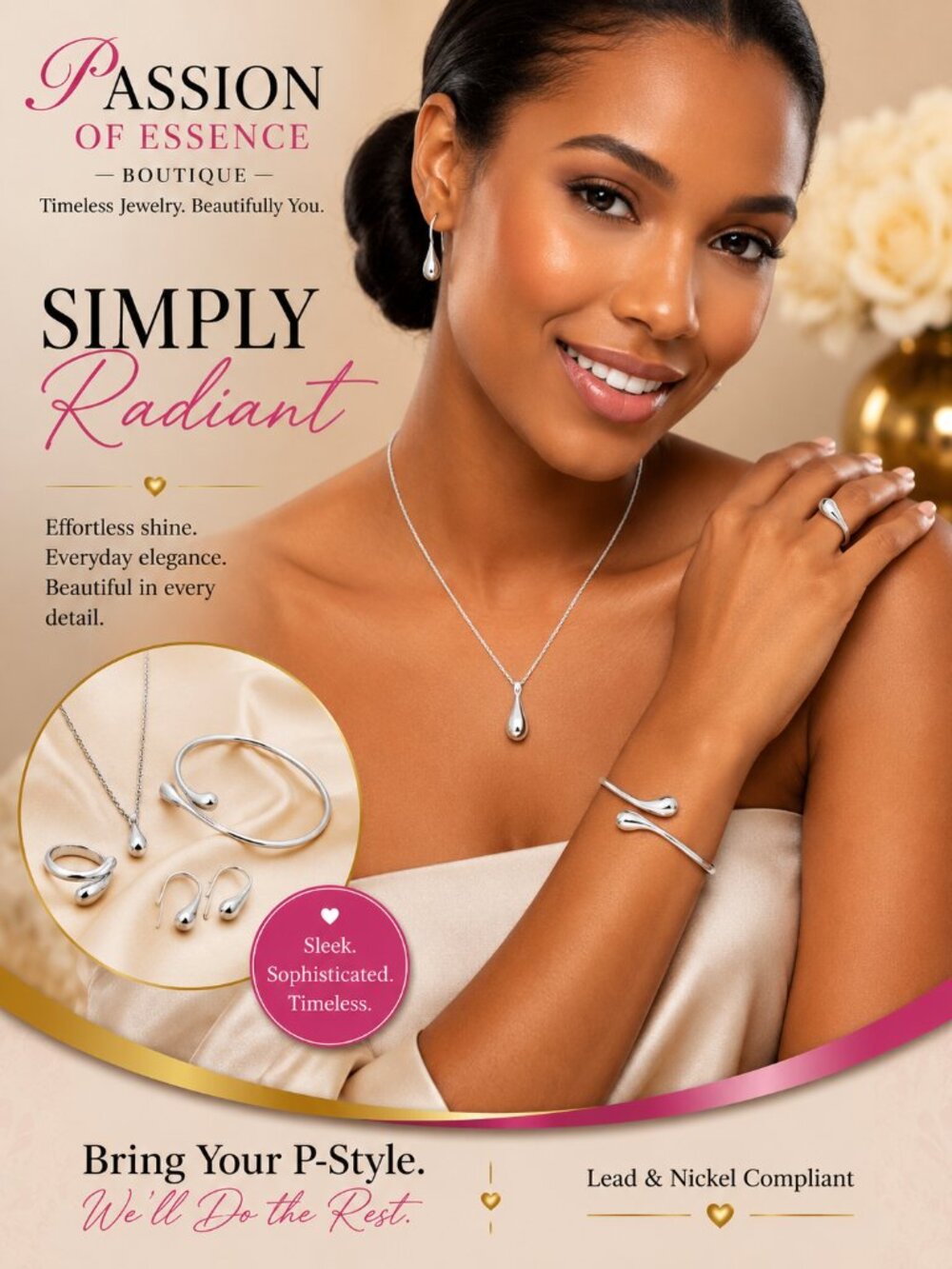 Simply Radiant 925 Sterling Silver Teardrop 4-Piece Jewelry Set